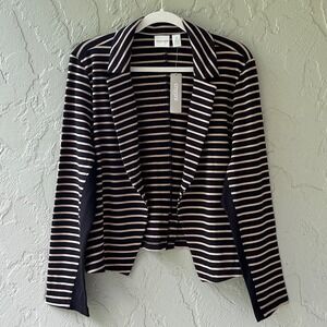 Chico's Zenergy Women's 2 Black Neutral L Multi Stripe Sienna Blazer Jacket NWT